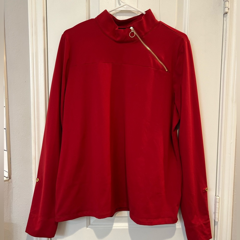 AmberNoon II by Dr. Erum Ilyas SunSavvy UPF50 Asymmetric Zip Pullover Top